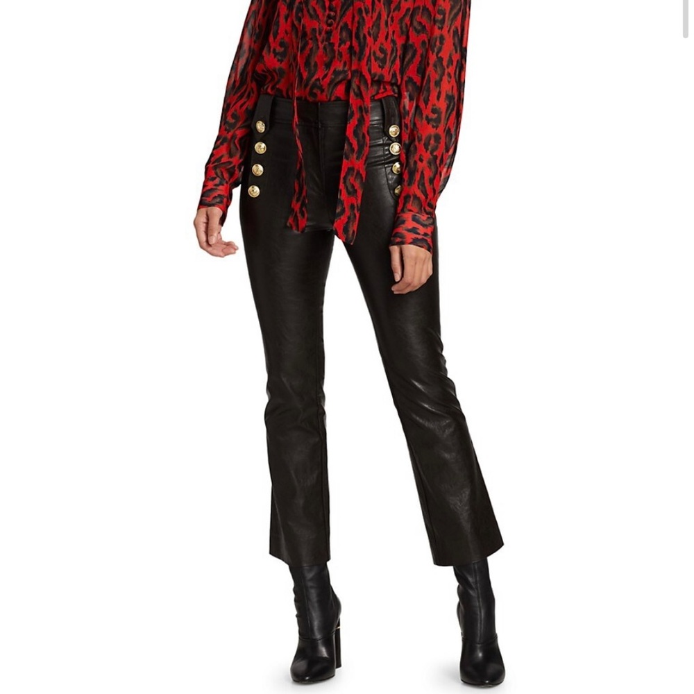 10 Crosby Derek Lam Black Cropped Leather Pants with Gold Buttons